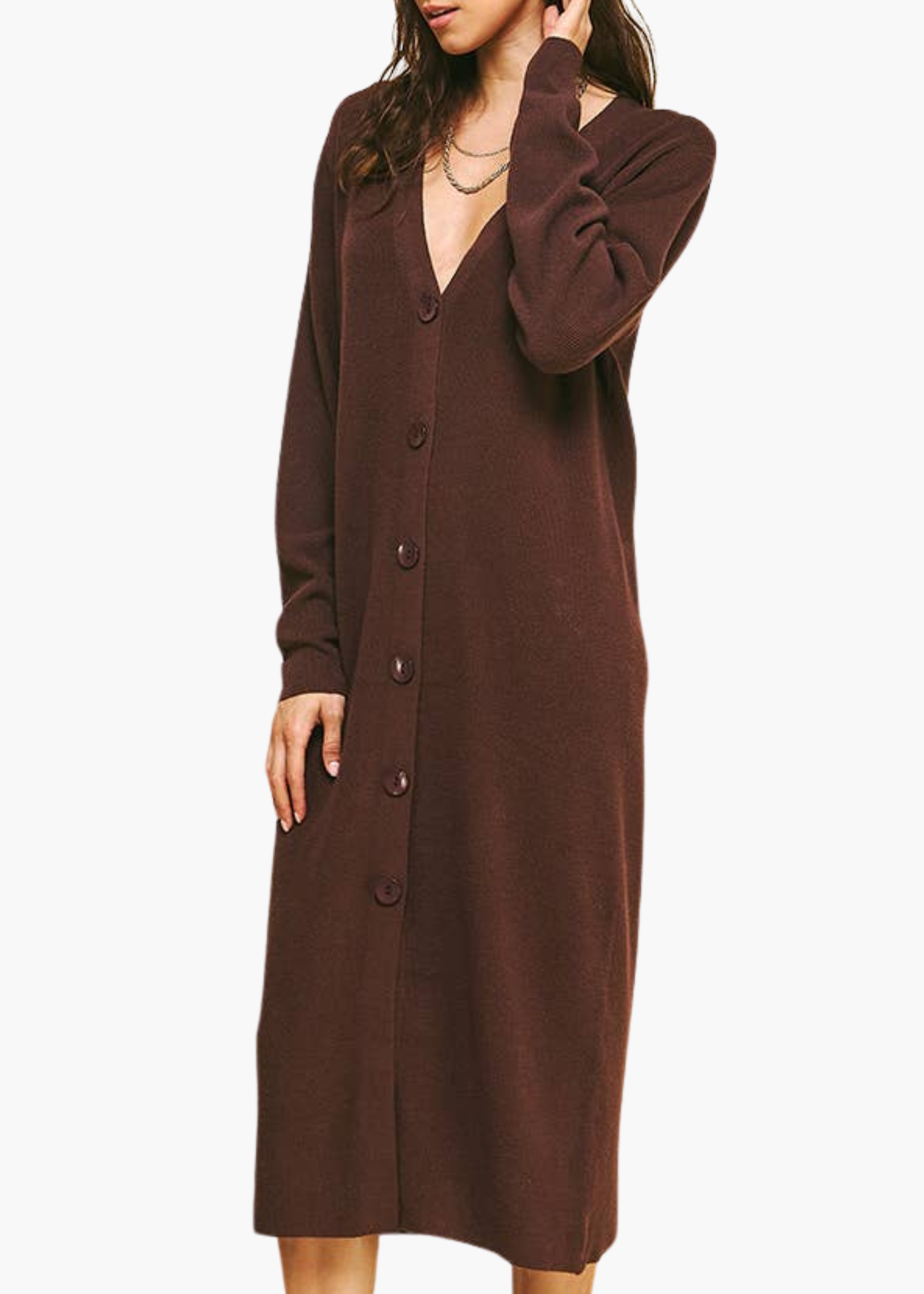 Mae Sweater Midi Dress in Brown