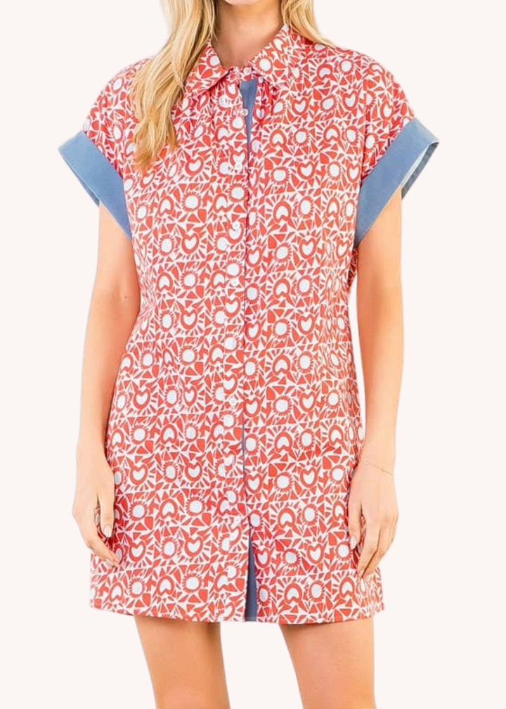 Americana Block Print Mini Shirt Dress