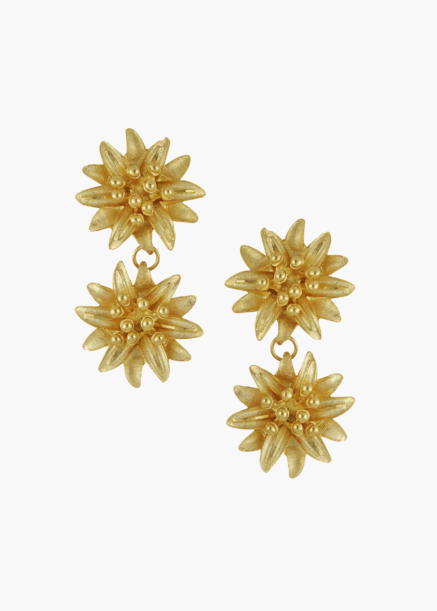 Double Water Lilly Tier Earrings in Gold