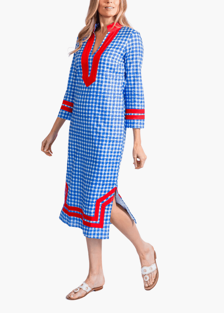 Long Sleeve Classic Maxi Tunic in Blue Gingham – Poppy and Pink