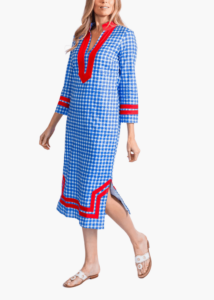 Long Sleeve Classic Maxi Tunic in Blue Gingham