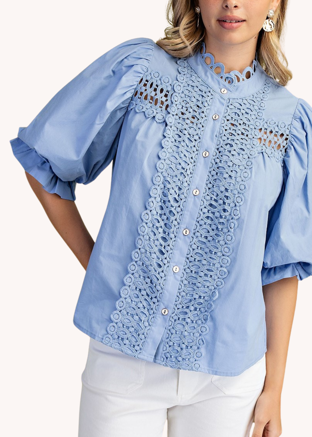 Marlena Puff Sleeve Top in Light Blue