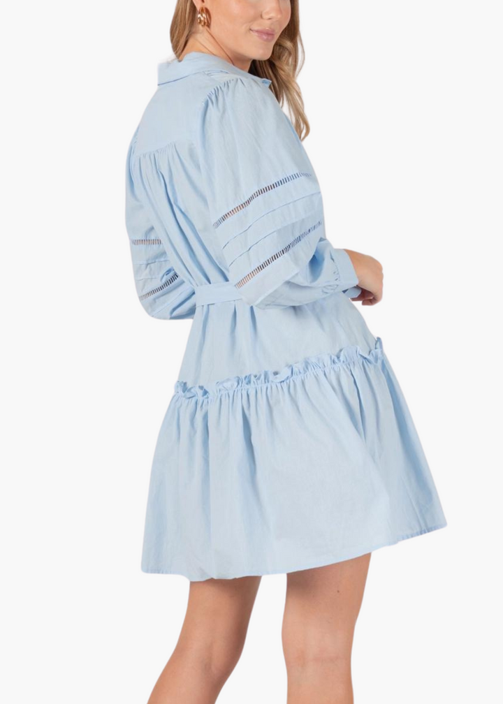 Harriet Poplin Eyelet Mini Dress in Powder Blue