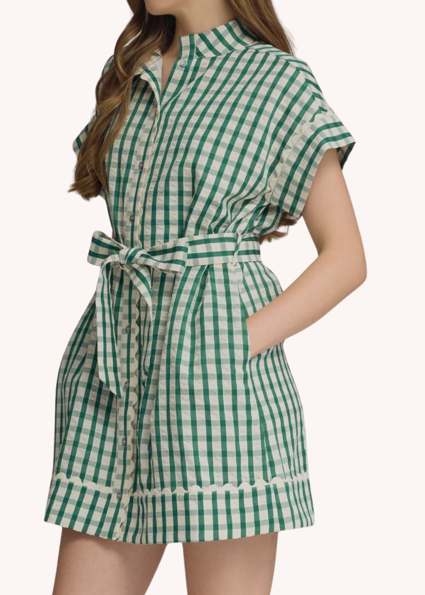 Madeline Gingham Mini Dress in Hunter Green