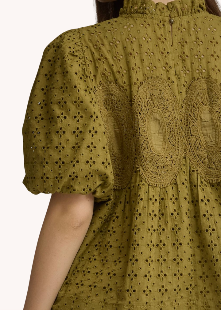 Ophelia Eyelet Top in Olive