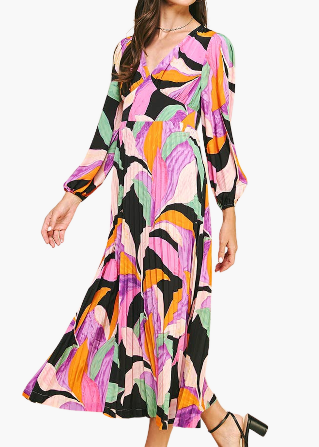 Grace Pleated Print Maxi Dress