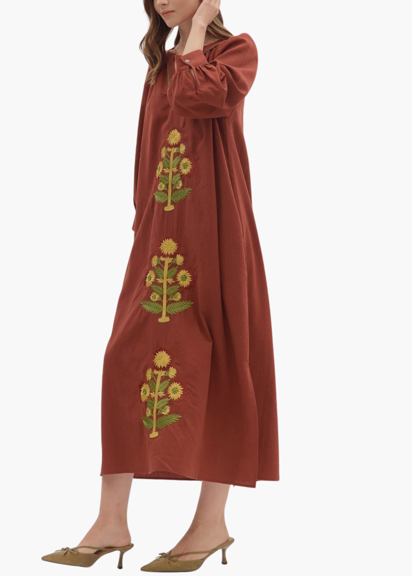 Katy Blockprint Dress in Chestnut