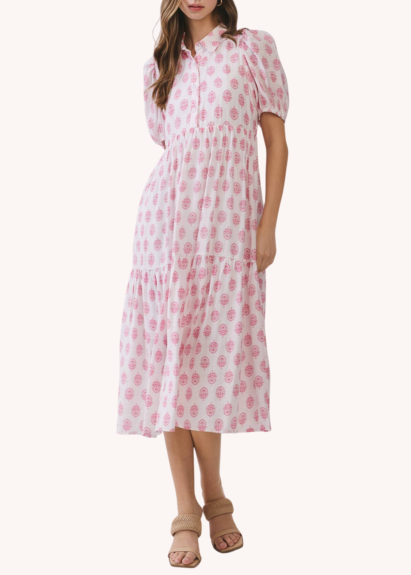 Tiegan Blockprint Tiered Midi Dress