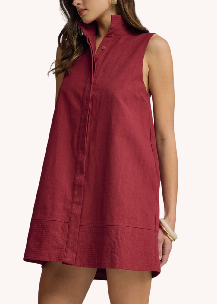 Keeley Cotton Linen Mini Dress in Crimson