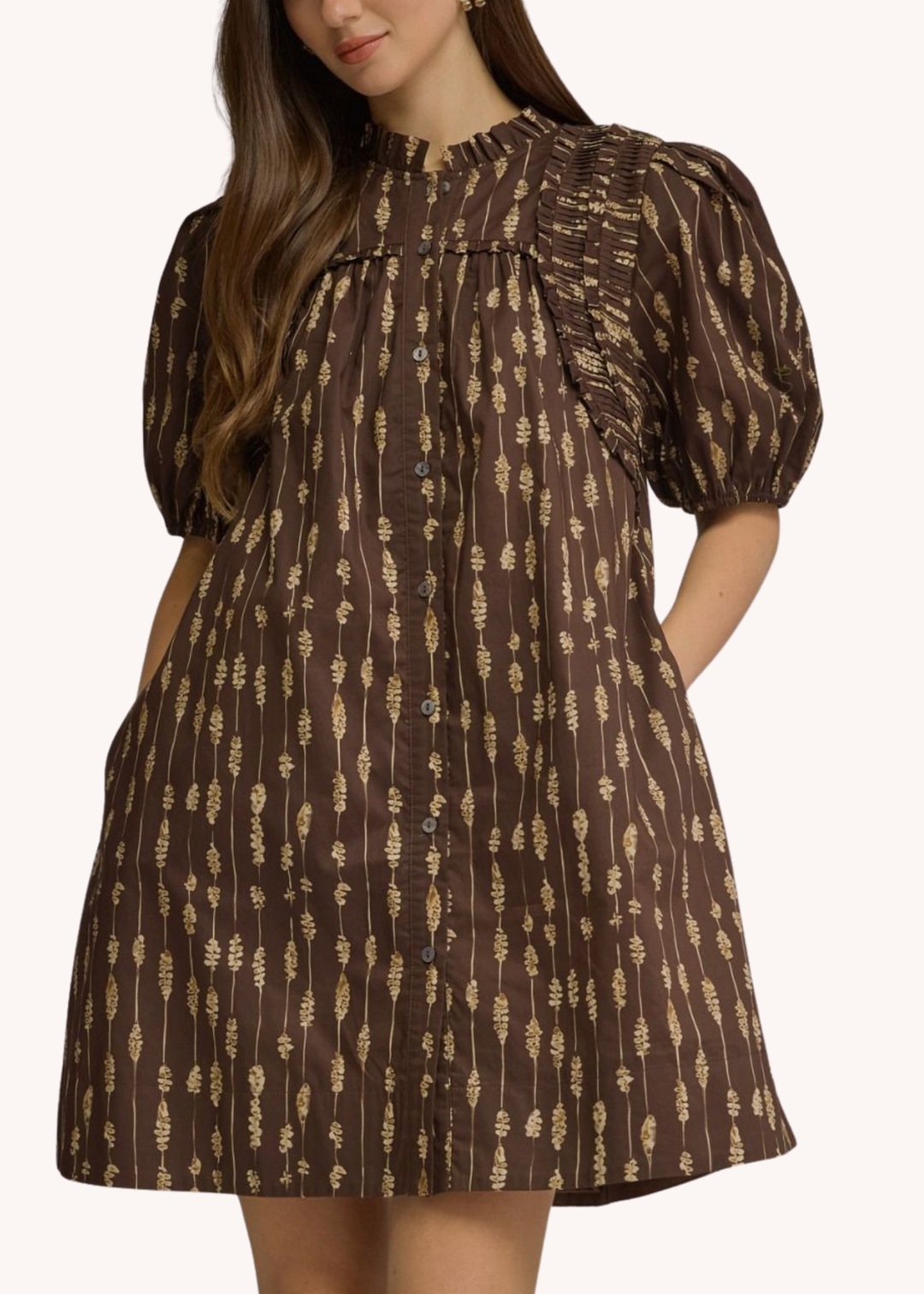 Collins Smocked Cotton Mini Dress in Brown S