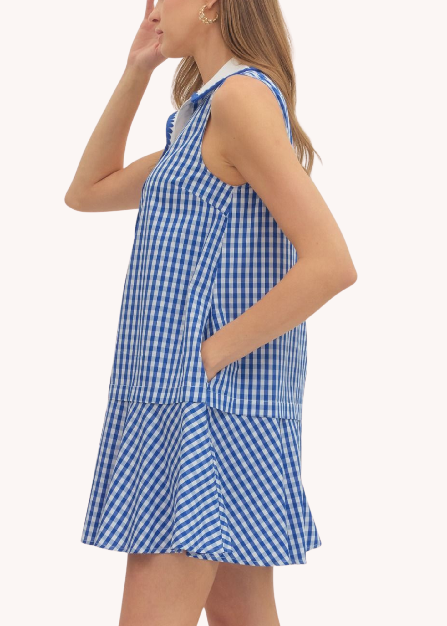 Gingham Cotton Mini Dress in Blue