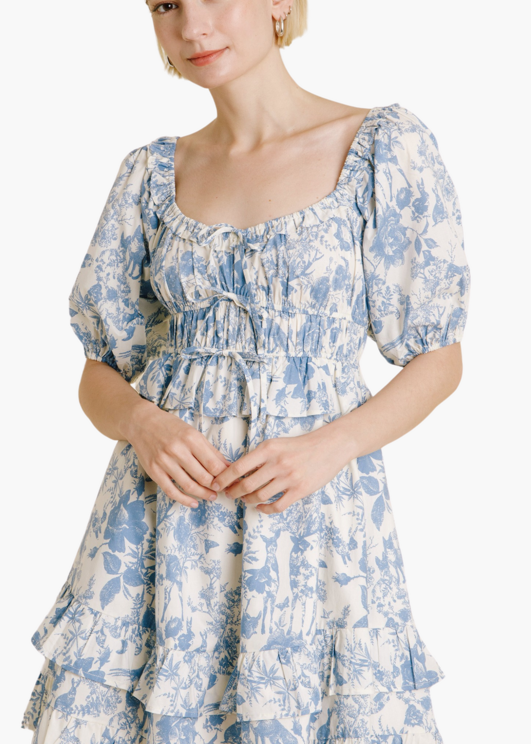 Toile Print Mini Dress in Blue