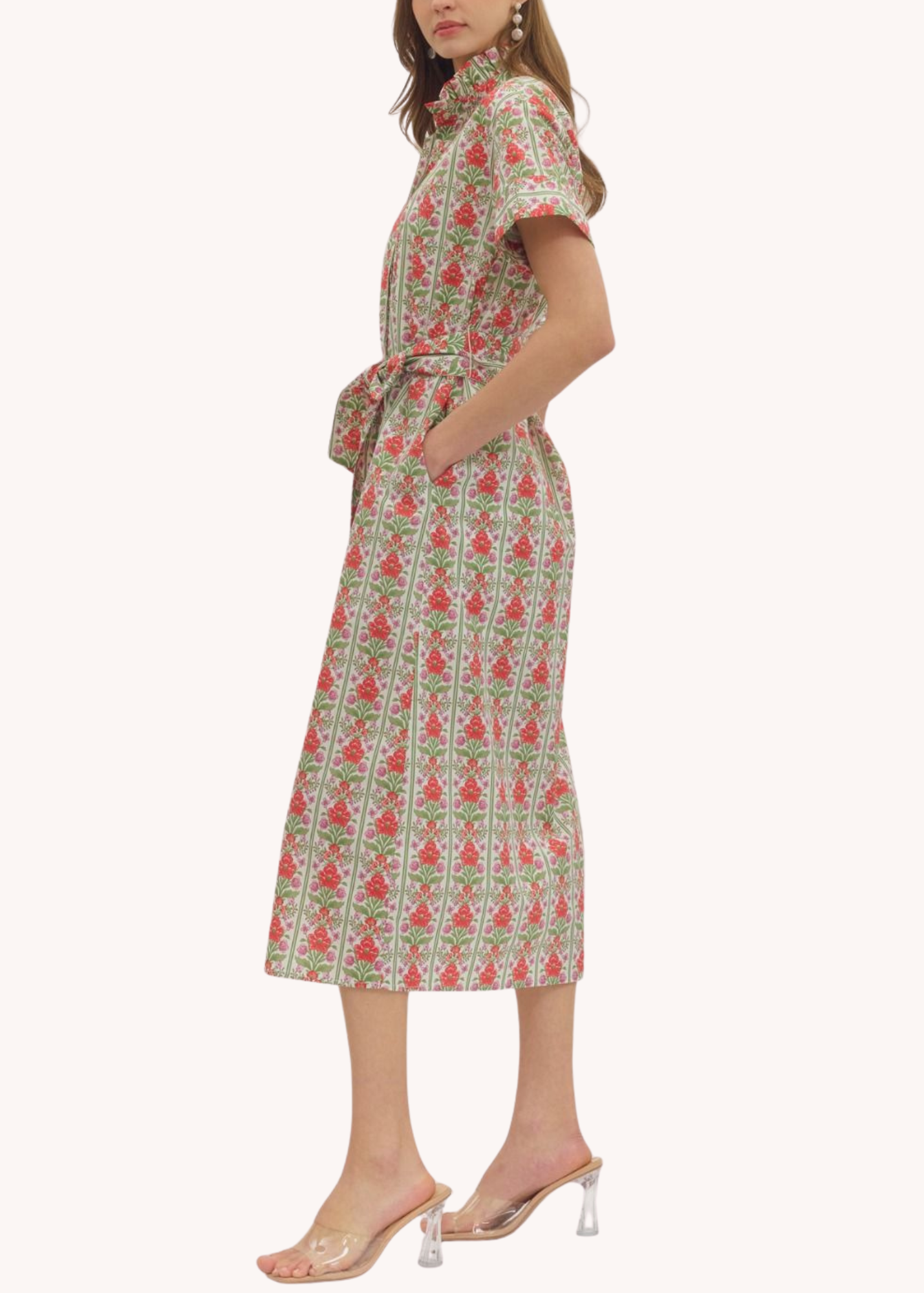 Hallie Midi Shirt Dress in Red