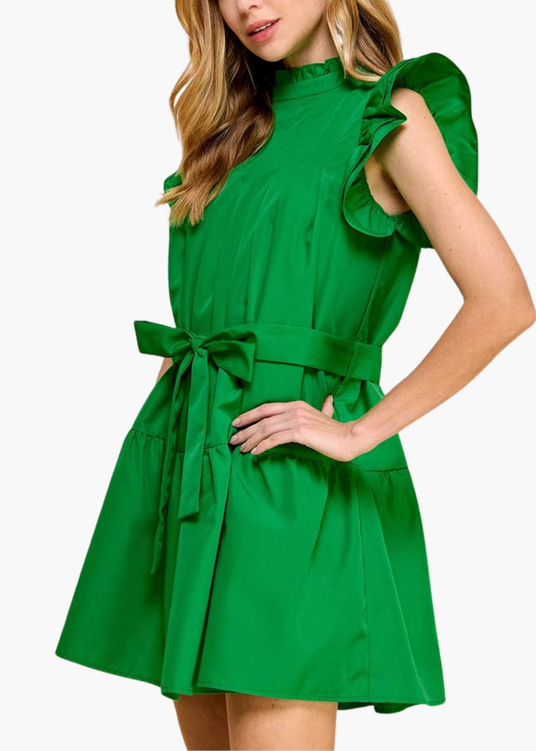 Julia Belted Mini Dress in Green