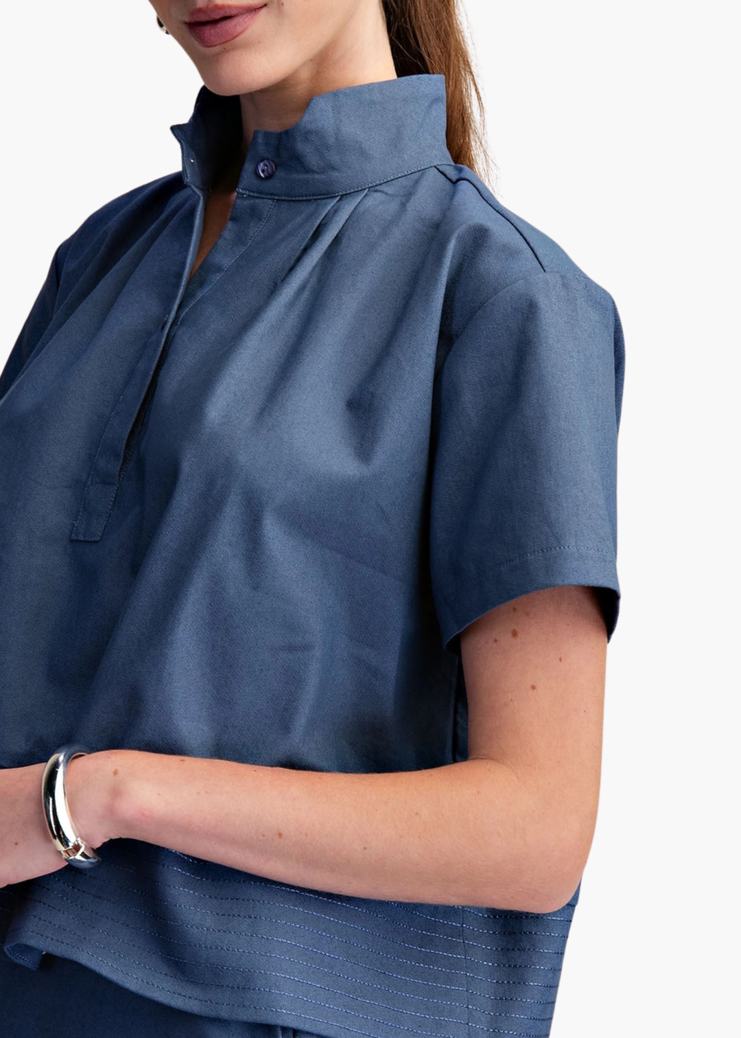 Chloe Stand Collar Top in Navy