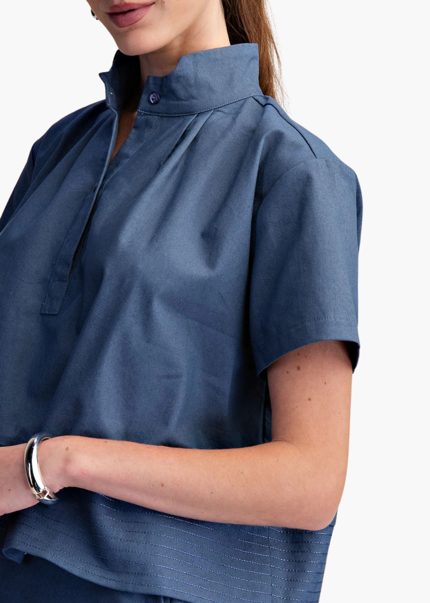 Chloe Stand Collar Top in Navy