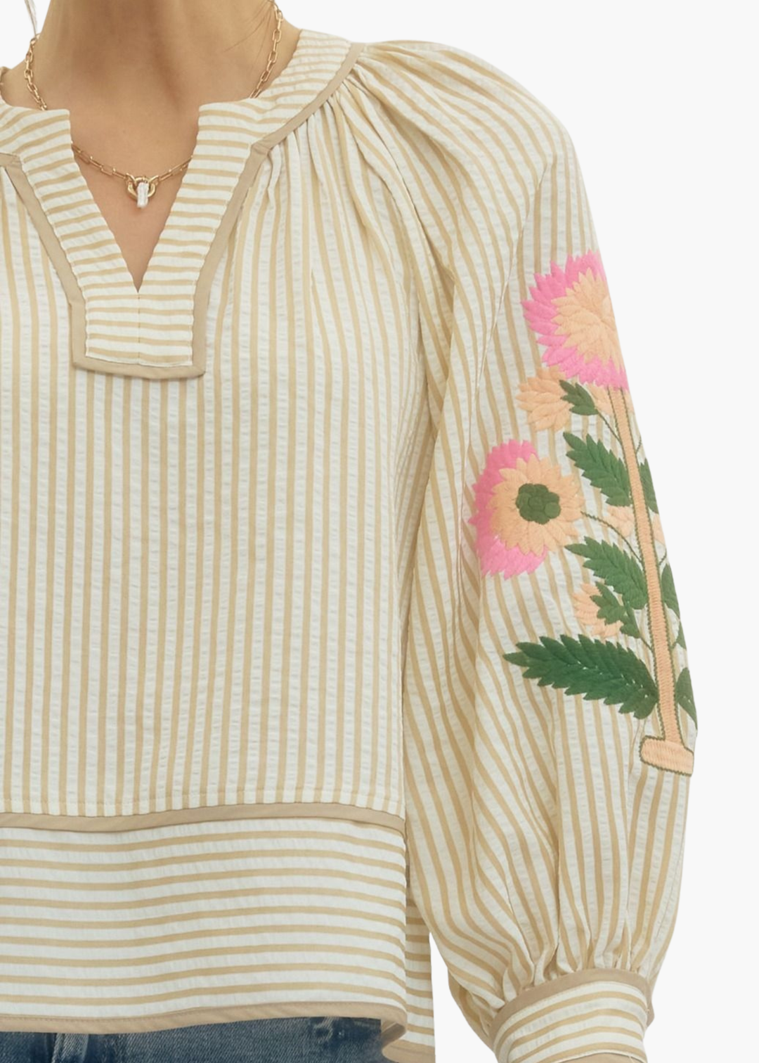 Jaipur Floral Top in Oatmeal