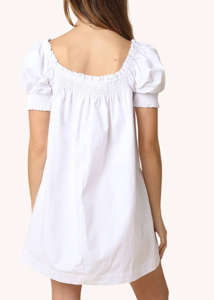 Lorelai Cotton Smocked Dress in White