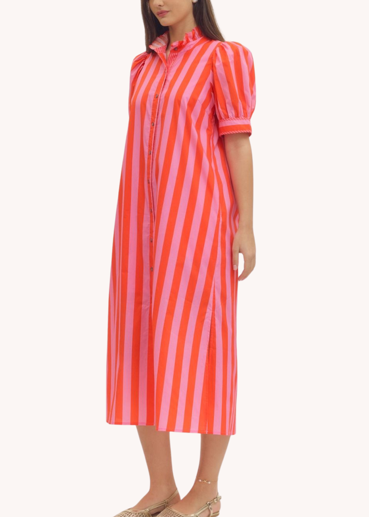 Juliet Striped Cotton Midi in Pink