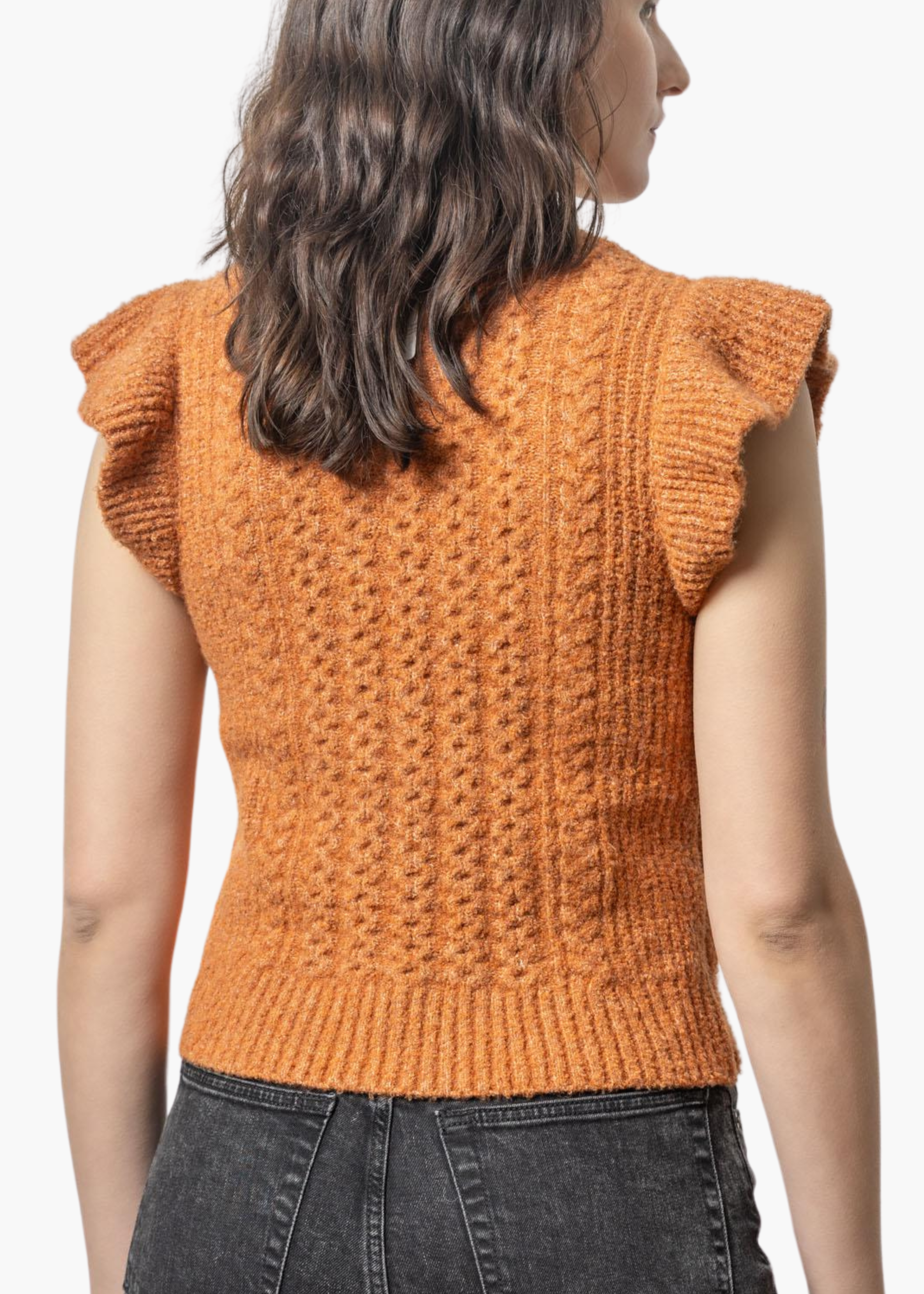 Flutter Sleeve Mock Neck Sweater in Nutmeg