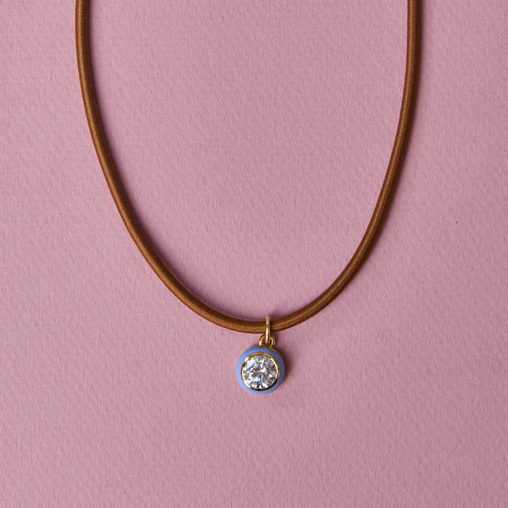 Blue Enamel Bezel Charm with Clasp Cord Necklace