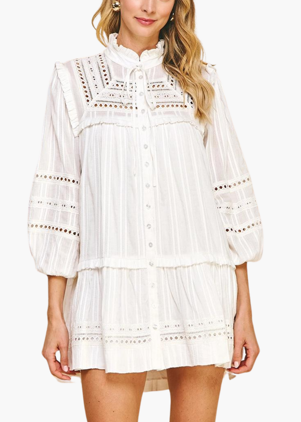 Crochet Button Down Mini Dress | White
