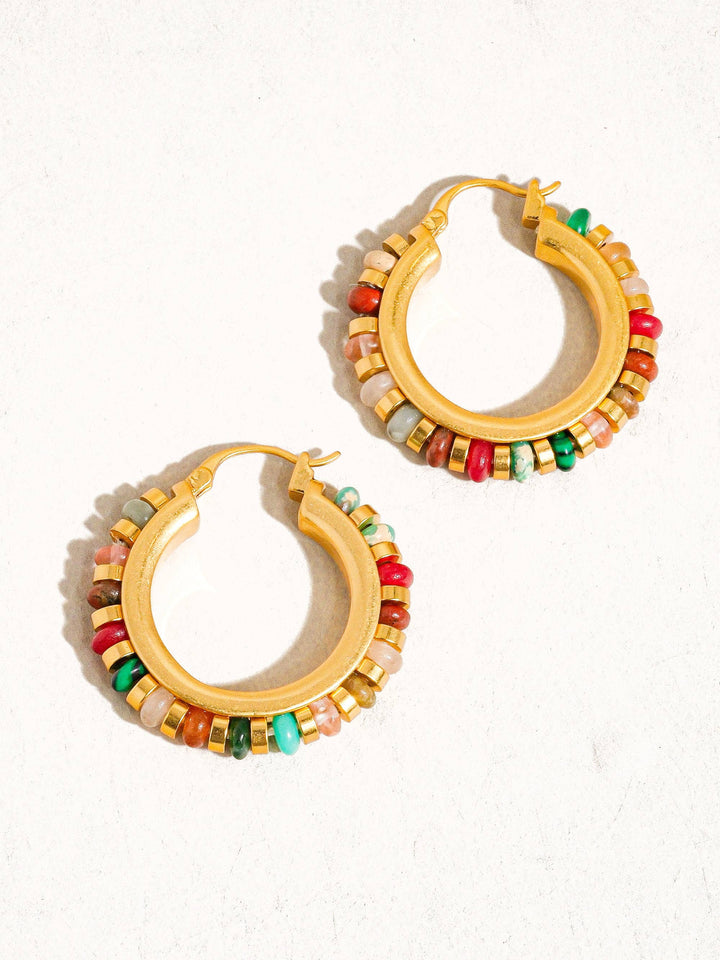 Capri 18K Gold Beaded Hoop in Multi