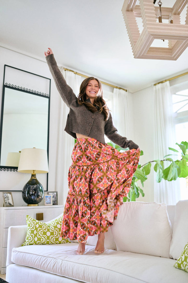Jess Tiered Maxi Skirt in Farmhouse Pink