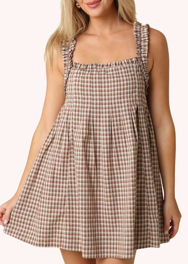 Ruby Mini Dress in Brown Gingham