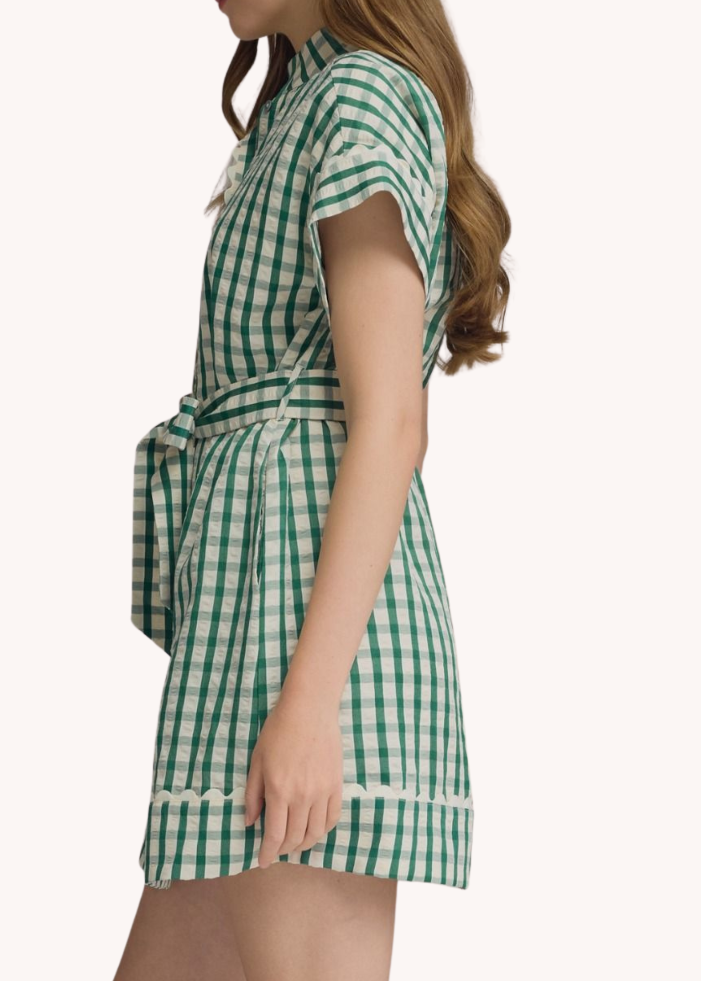 Madeline Gingham Mini Dress in Hunter Green