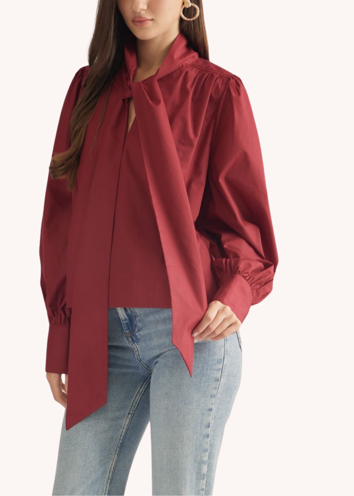 Dylan Cotton Neck Tie Top in Burgundy