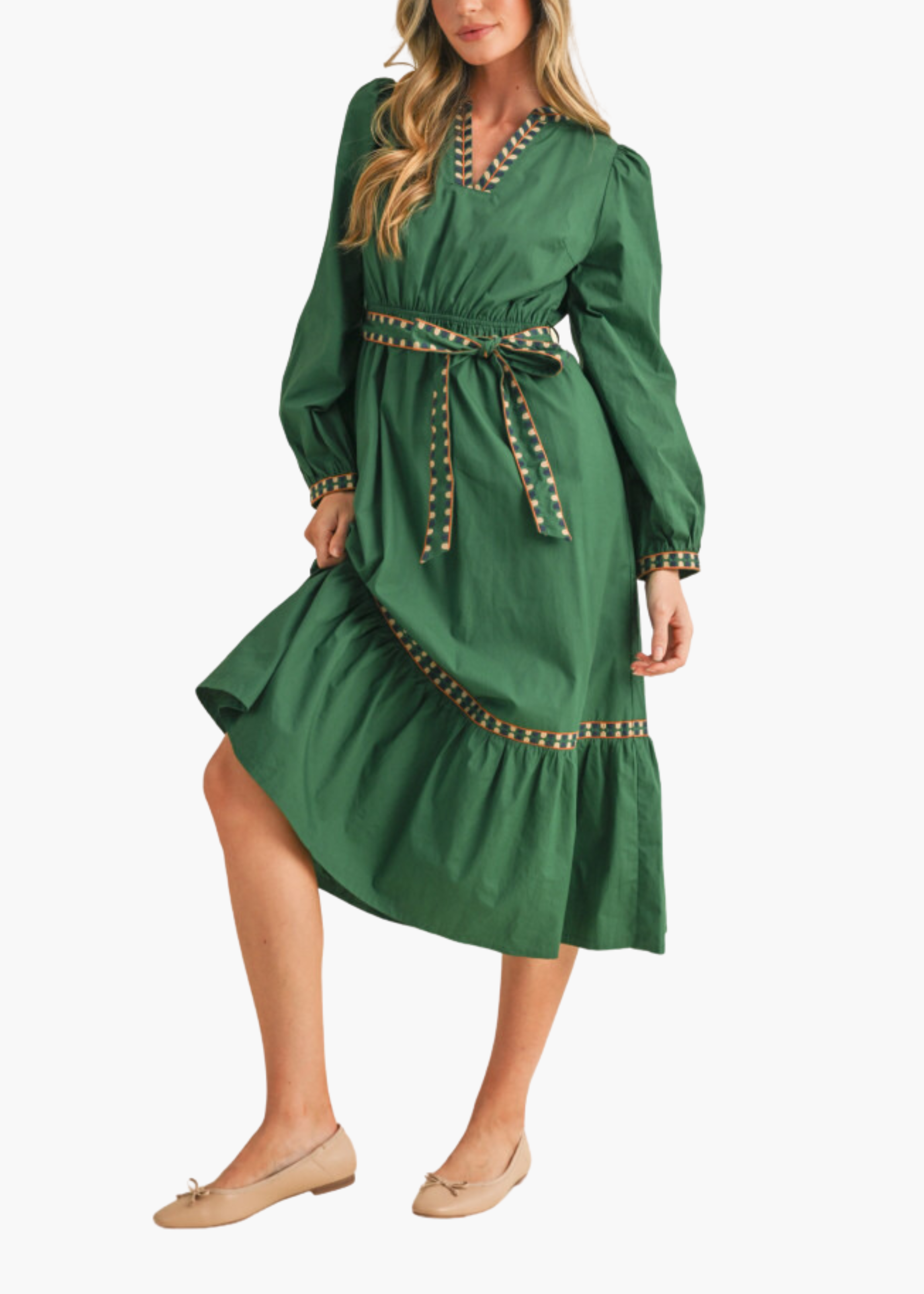 Lindsay Midi Dress in Hunter Green