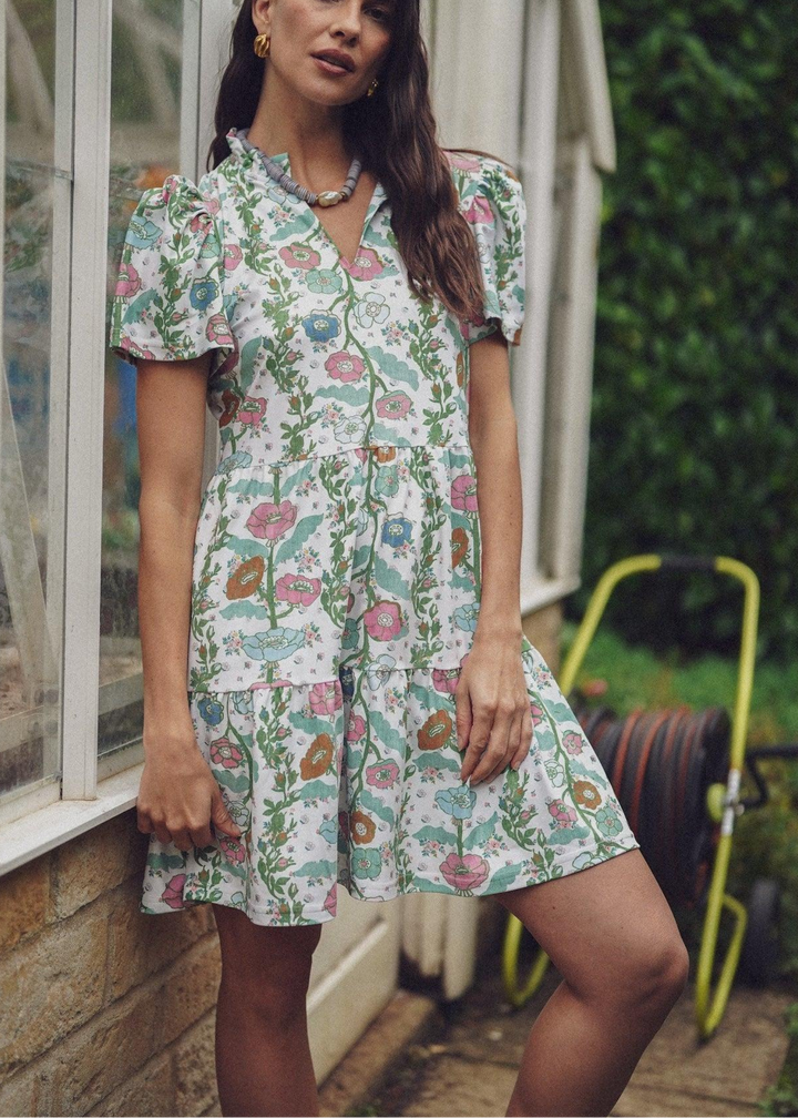 Navy Dress in Handkerchief Bloom