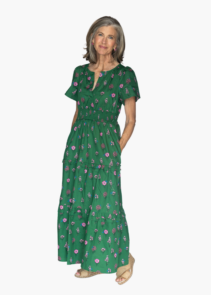 Palmer Poplin Maxi Dress in Green Garden