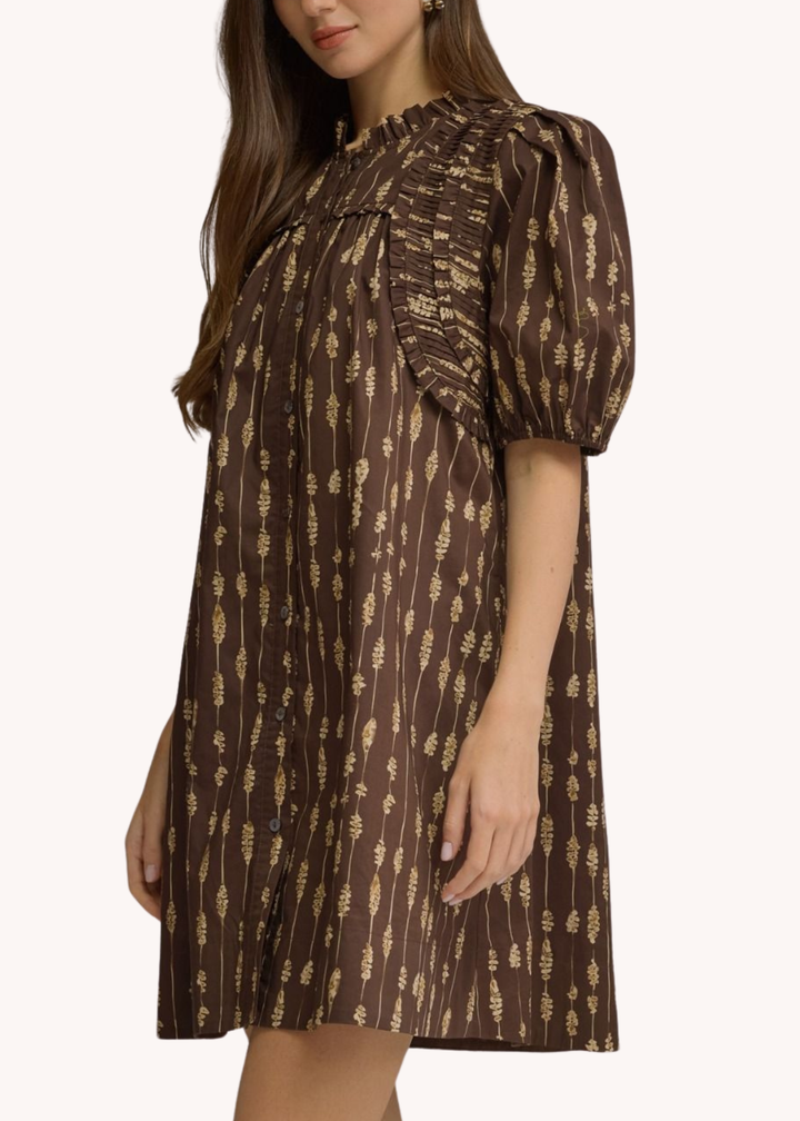 Collins Smocked Cotton Mini Dress in Brown