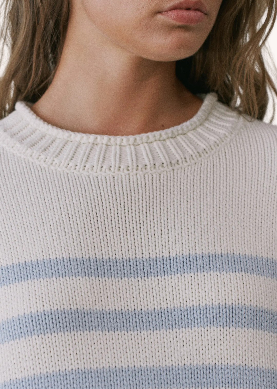 Striped Roll Neck Sweater in Cream and Baby Blue
