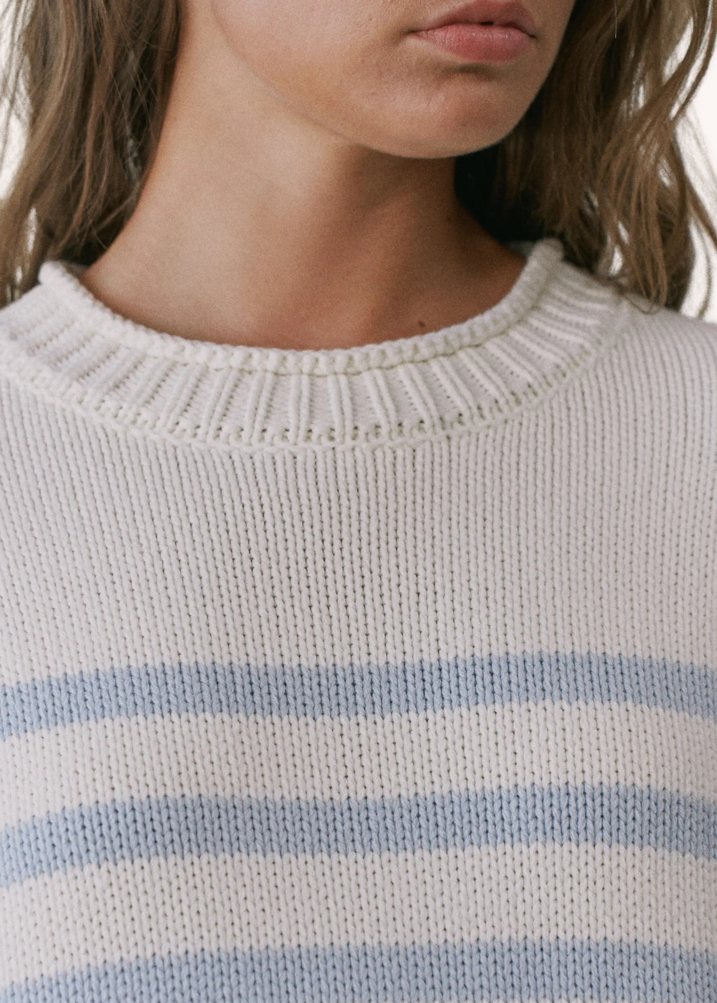 Striped Roll Neck Sweater in Cream and Baby Blue