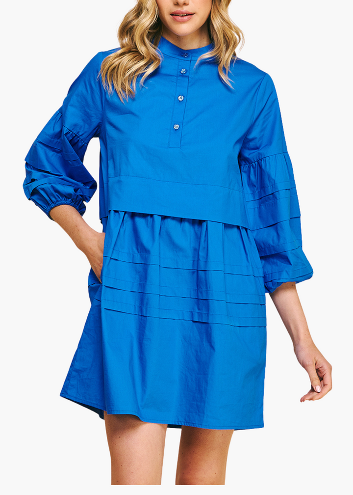 Aidan Tiered Mini Dress in Sea Blue