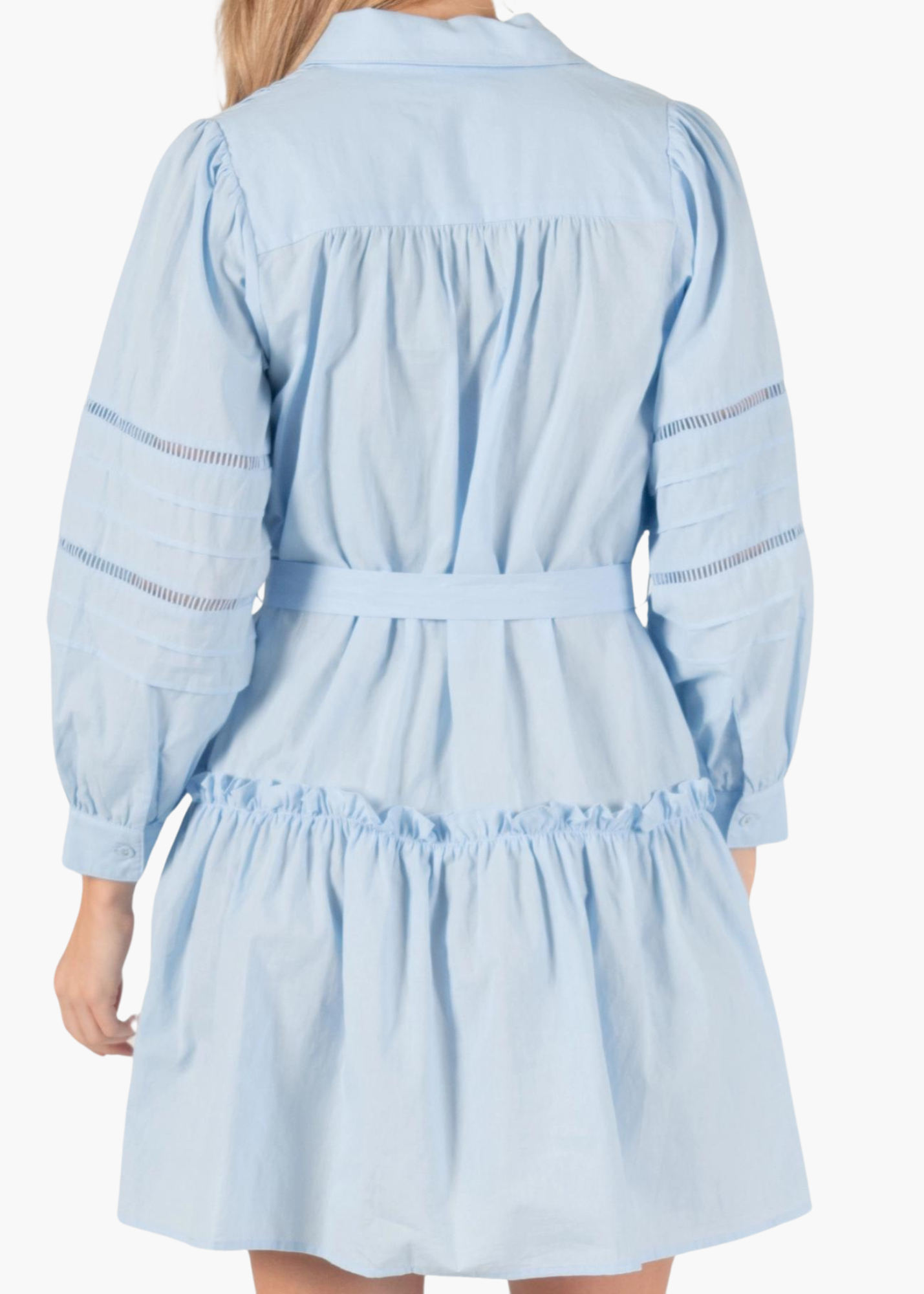 Harriet Poplin Eyelet Mini Dress in Powder Blue