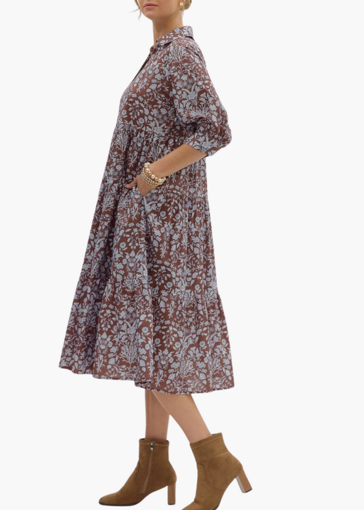 Karla Midi Dress in Brown