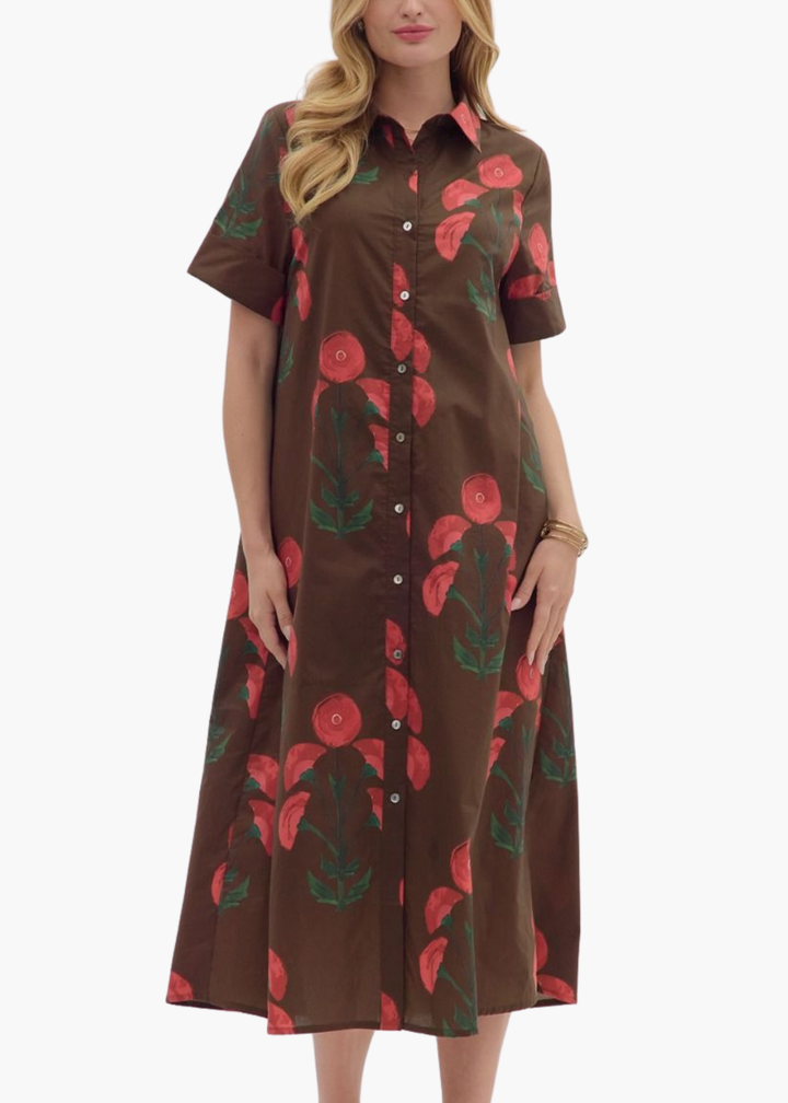 Lori Midi Dress in Brown