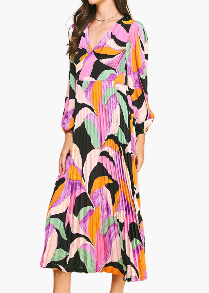 Grace Pleated Print Maxi Dress