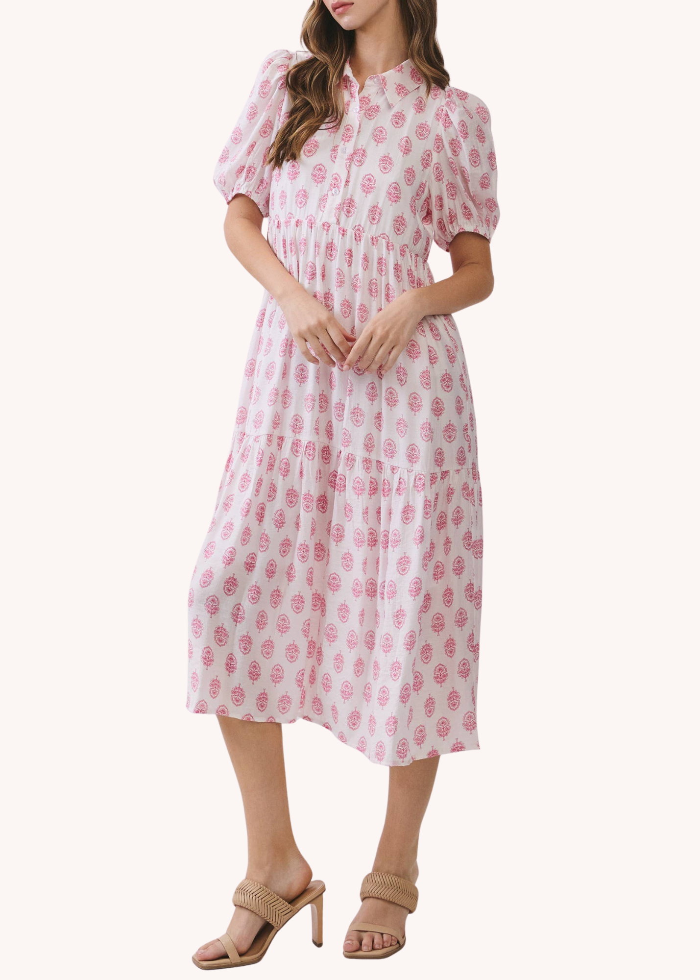 Tiegan Blockprint Tiered Midi Dress