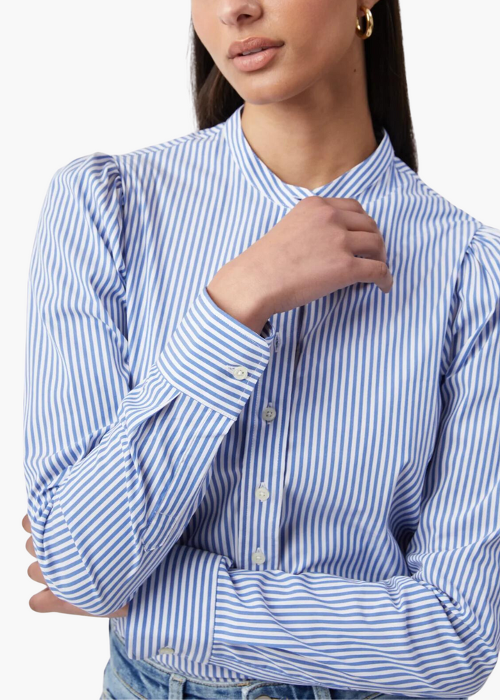 Puffed Shoulder Button-Up Shirt | Pacific Stripe