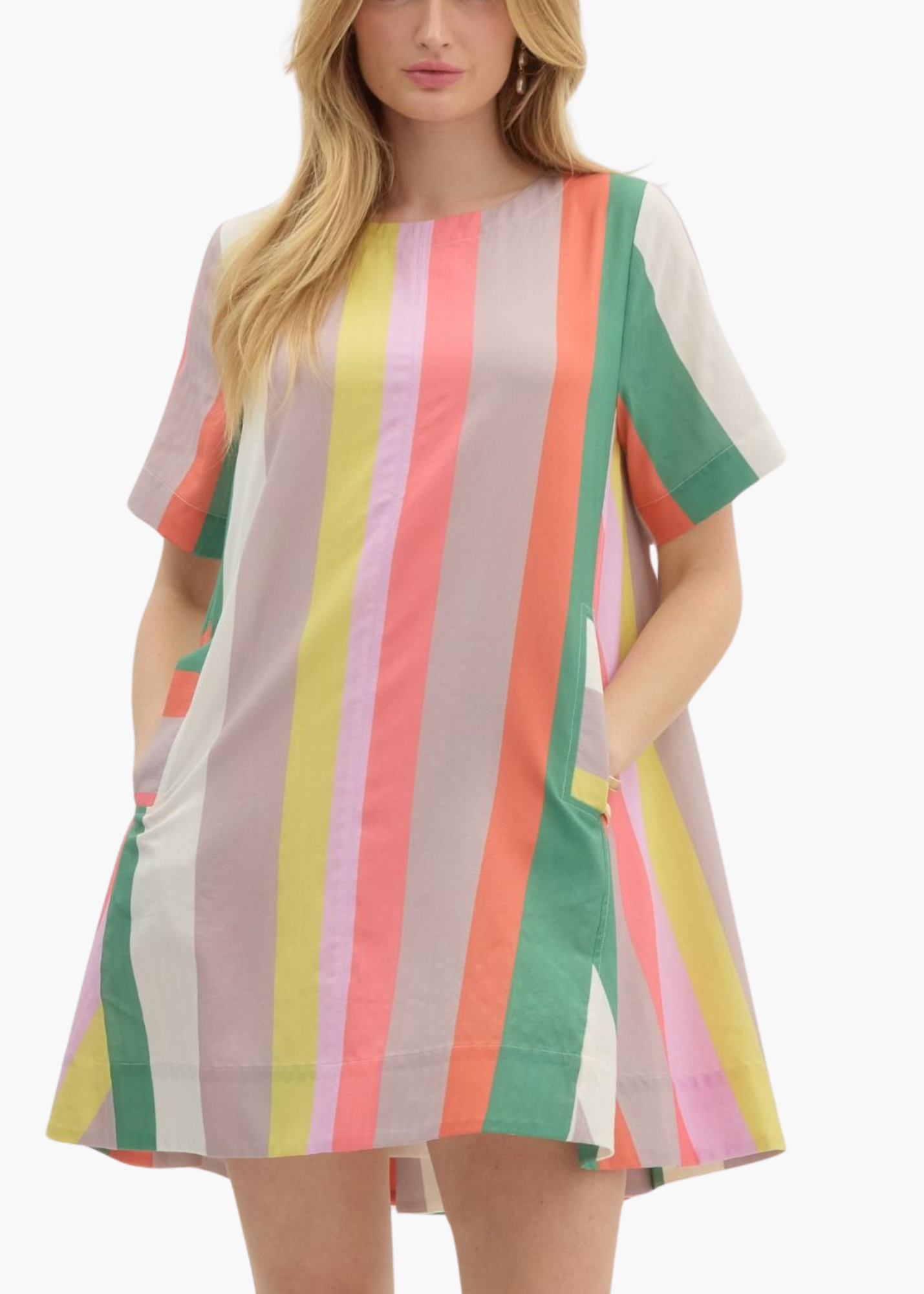 Carly Mini Dress in Green Stripe