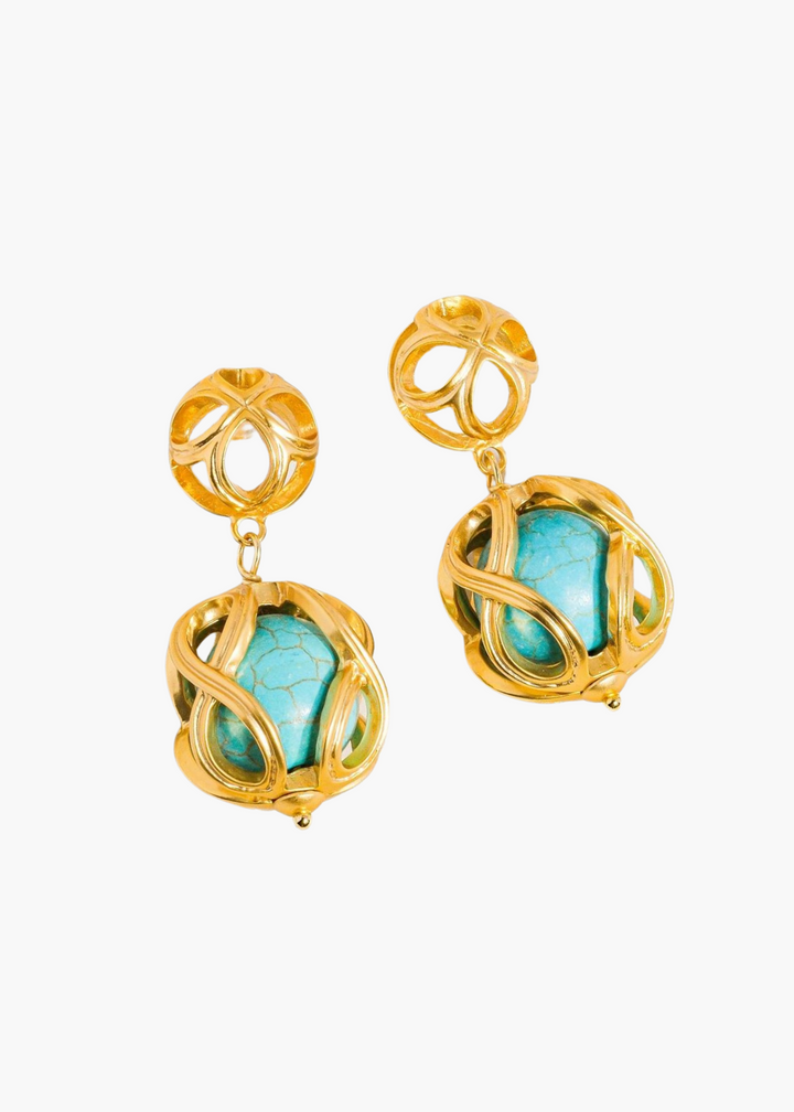 Maisie Cage Turquoise Stone Earrings