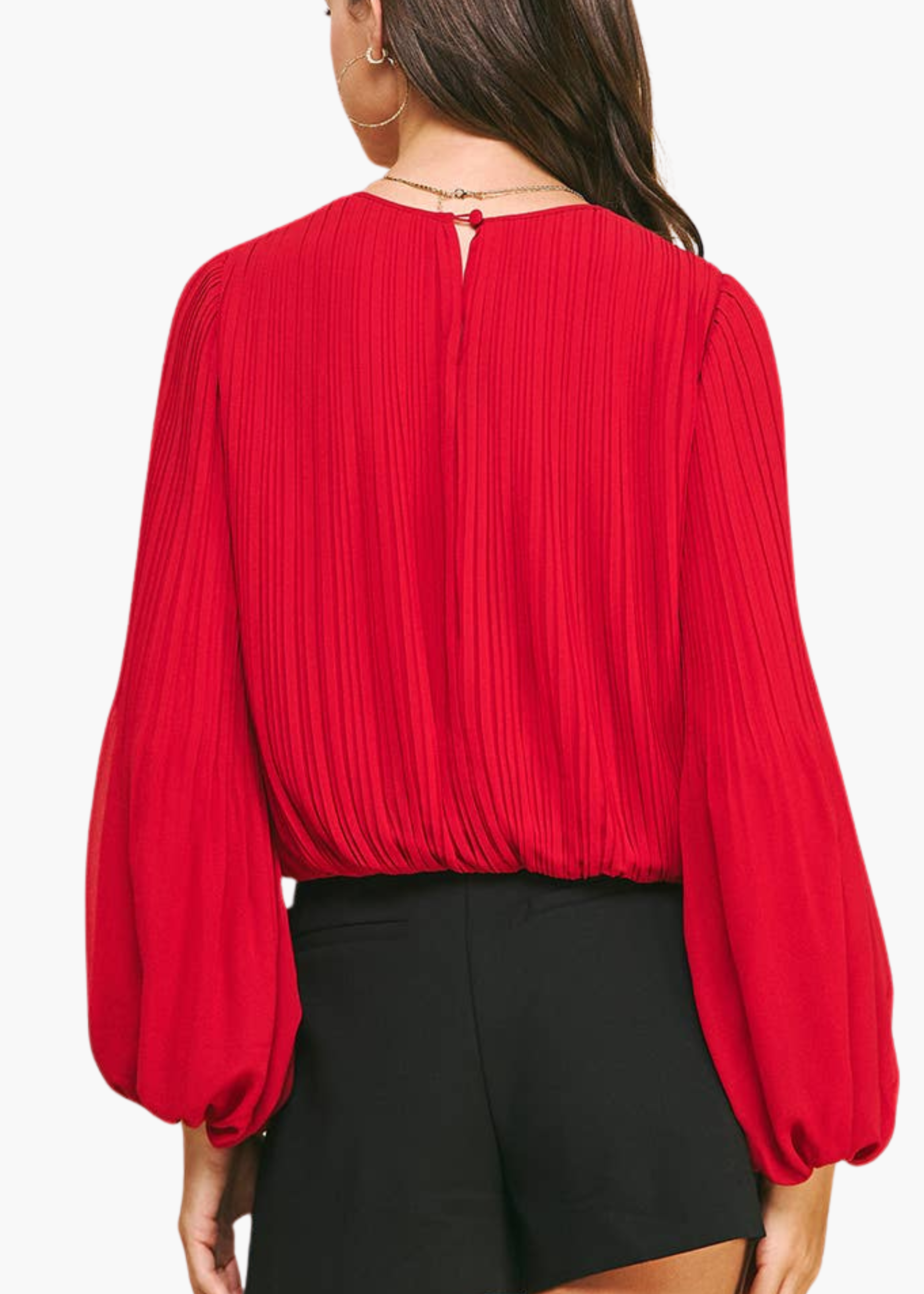 Anne Pleated Woven Top in Red