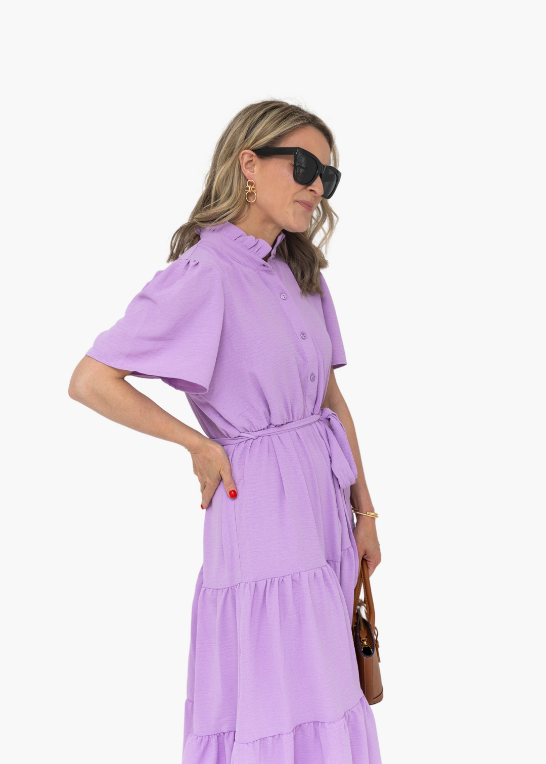 Peyton Buttoned Midi Shirt Dress in Lavender