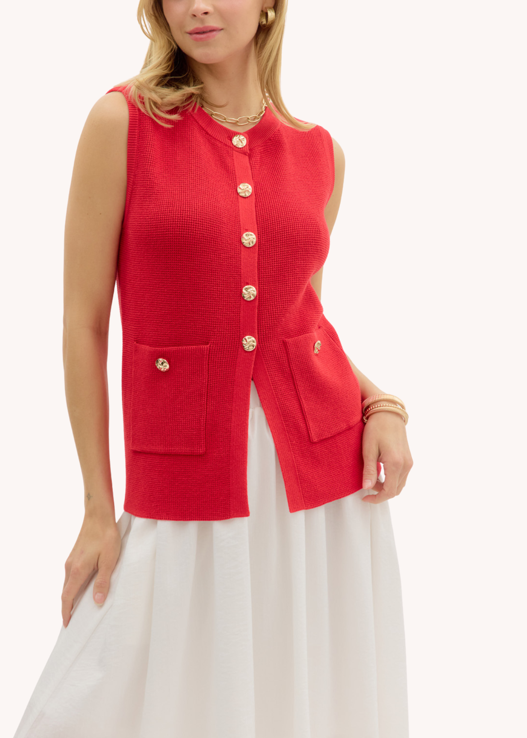 Tiegan Sleeveless Vest in Red