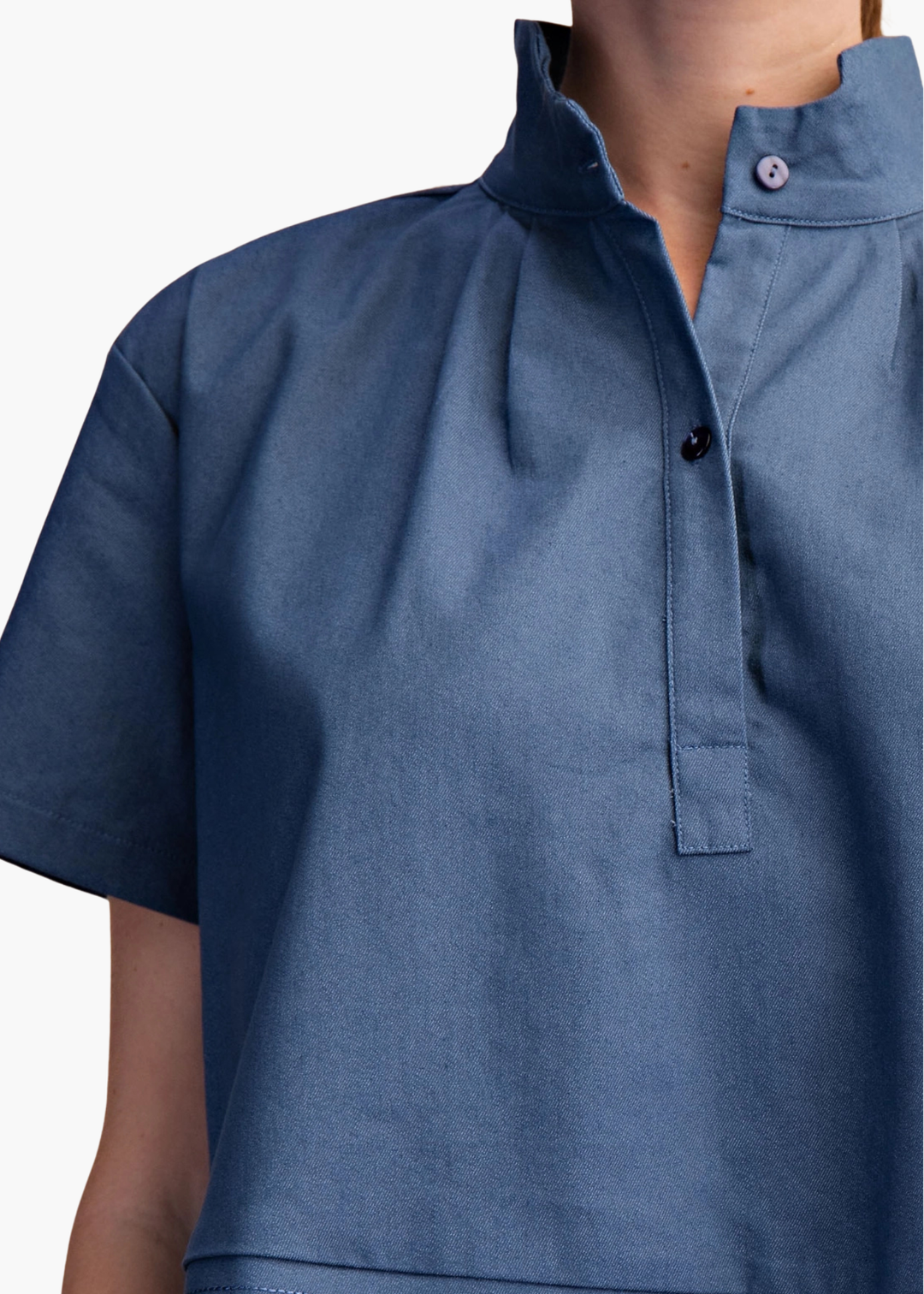 Chloe Stand Collar Top in Navy